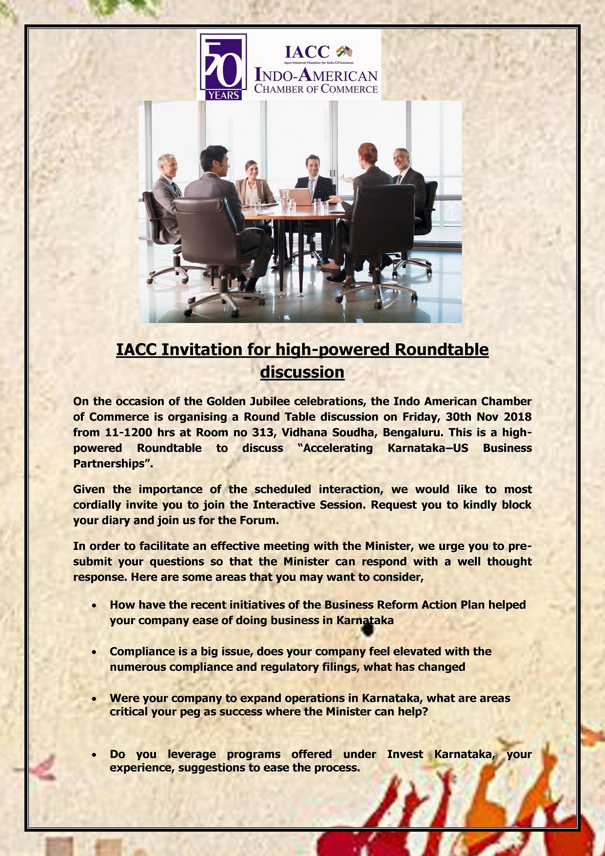 IACC Invitation for highpowered Roundtable discussion Indo American