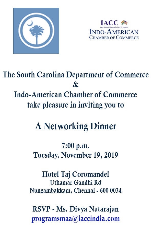 Networking dinner with delegation from South Carolina Indo American Chamber of Commerce