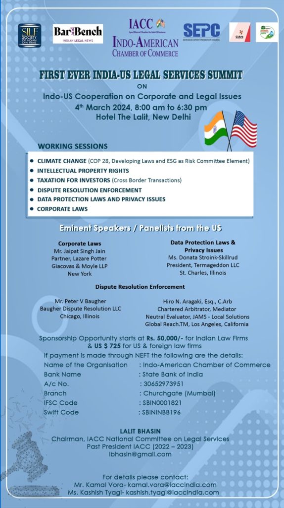 First Ever India-US Legal Services Summit on Indo-US Cooperation on Corporate and Legal Issues